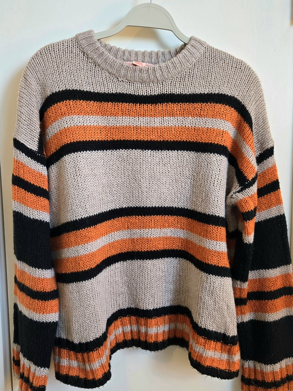 Urban Outfitters Neutral Tan & Orange Ribbed Knit Sweater